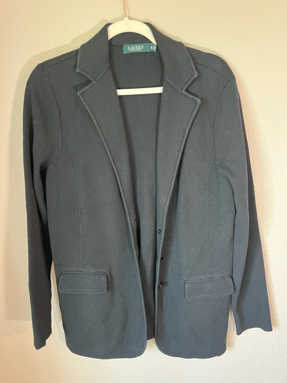 Lauren Ralph Lauren Black Sweater Knit Blazer XL Cotton Career Cardigan Jacket